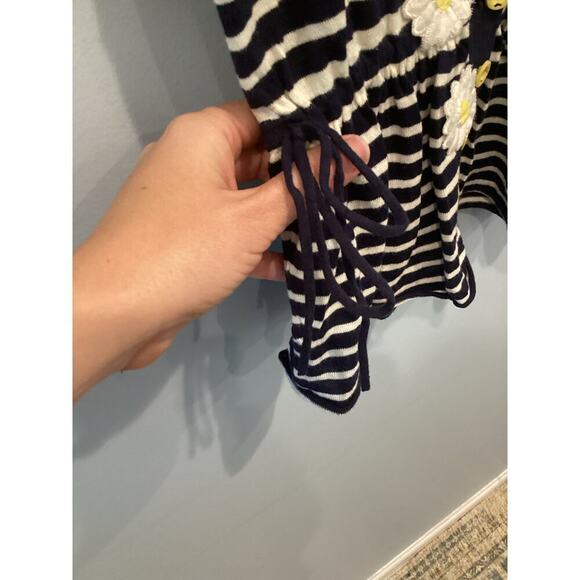 Moth Anthro Knit Cardigan Size XS Ditsy Floral Embroidered Navy Blue Striped Y2K - Picture 8 of 10